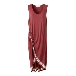 Seven7 Womens Sleeveless Ruched Asymmetrical Tie Dye Midi Dress Rust Large Boho